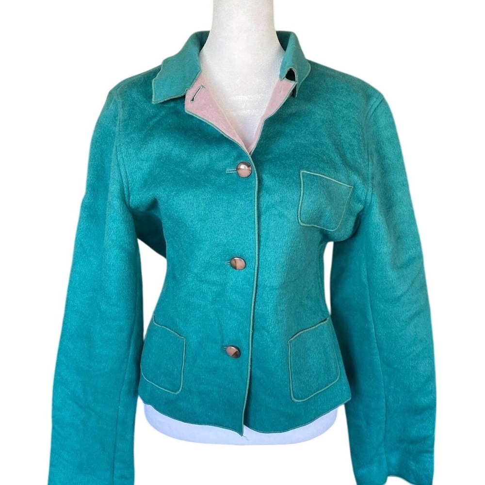 Vintage Harve Benard Felt Wool Blue Blazer Jacket Large Chic Office Work Twee‎